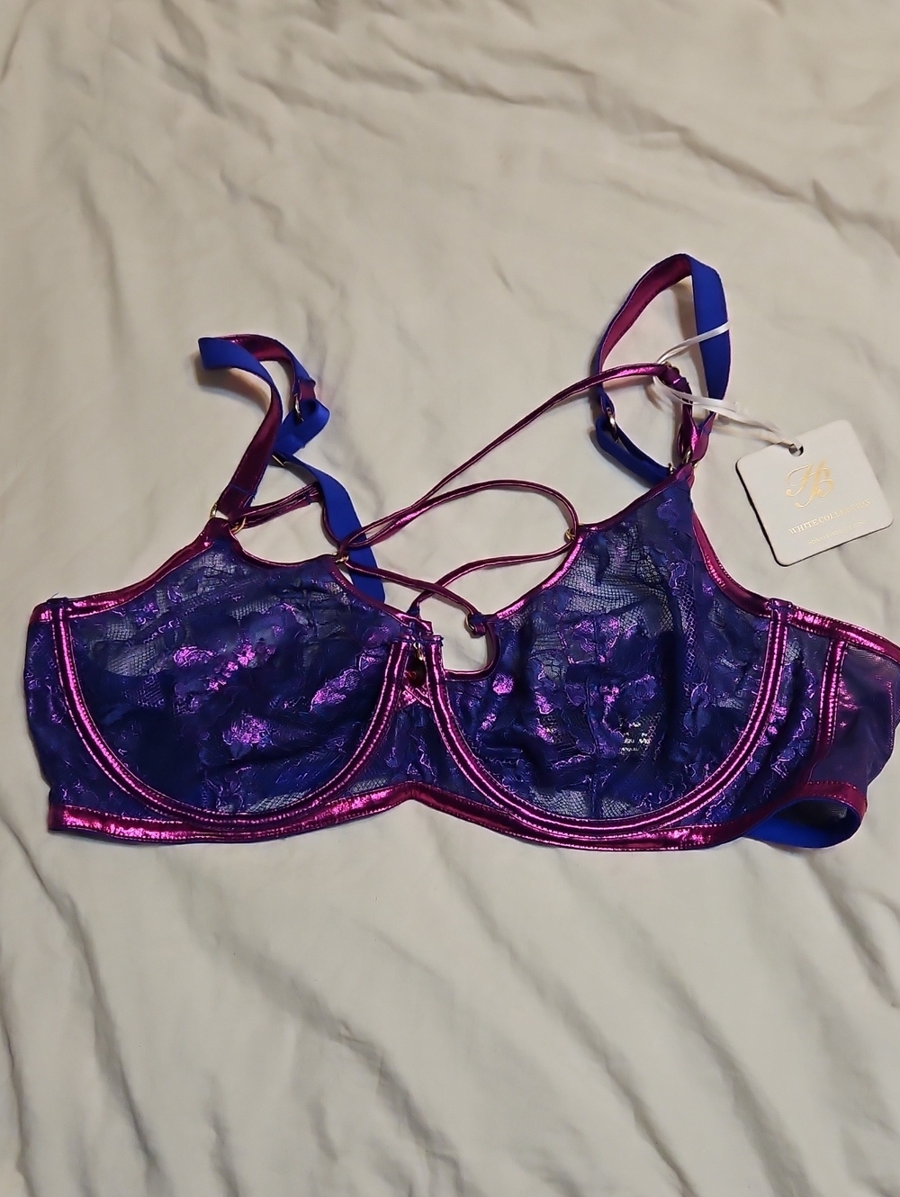 Honey Birdette Lilian Sheer Lace Balconette Bra in Purple-Pink